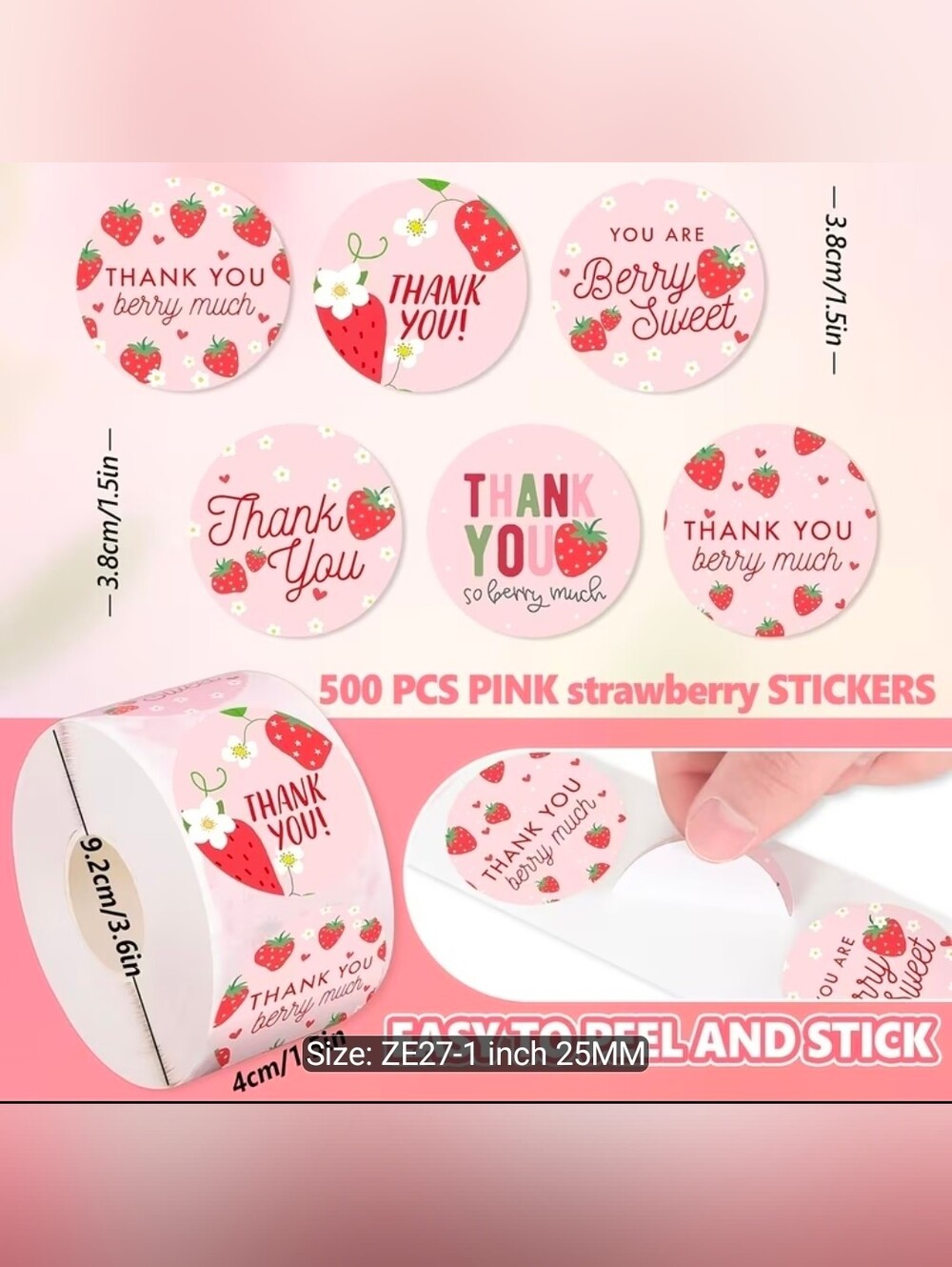 500 Thank You Stickers Berry Sweet NIP